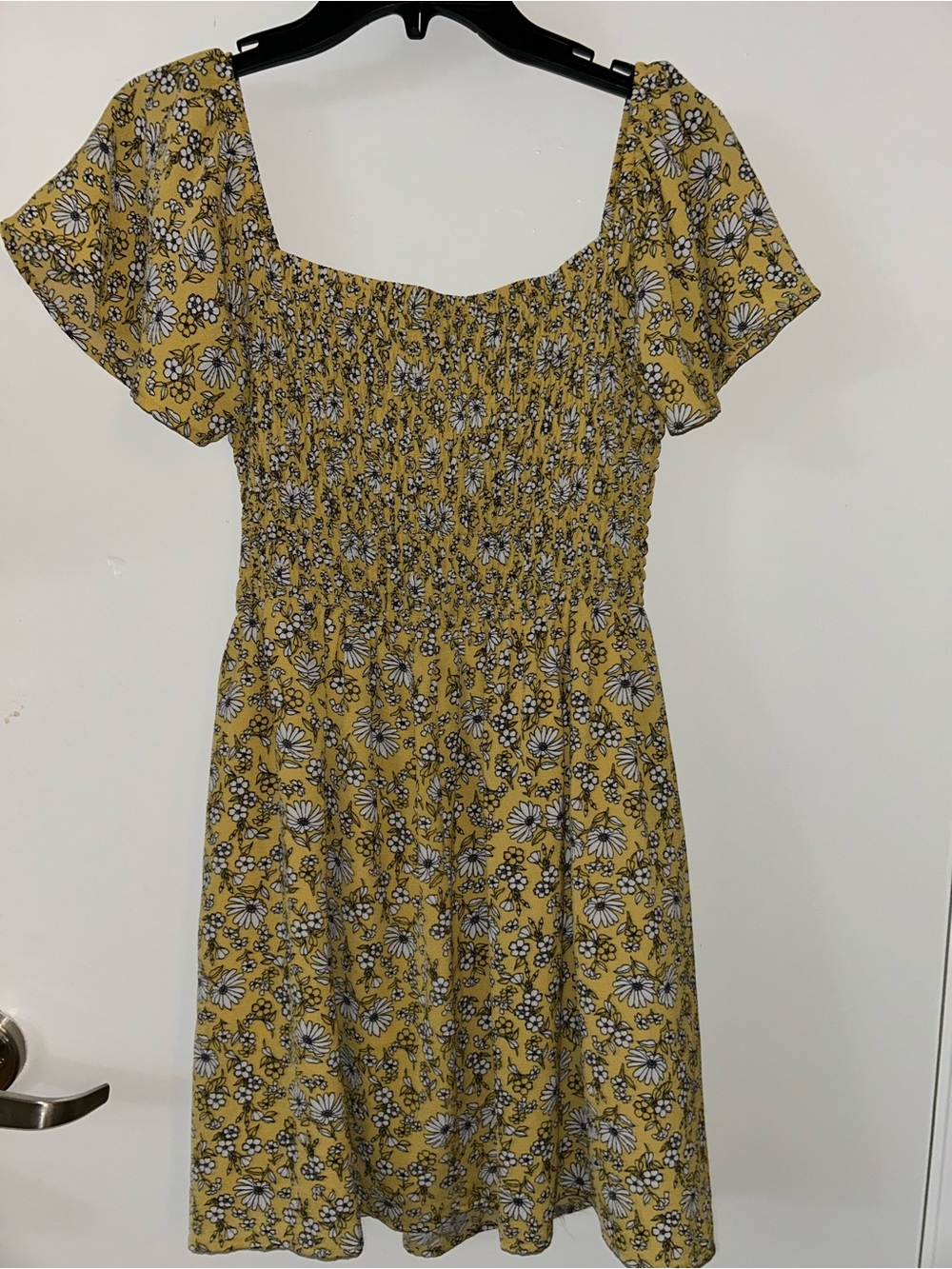 Lily Rose Mustard Yellow Floral Smocked Mini Dress